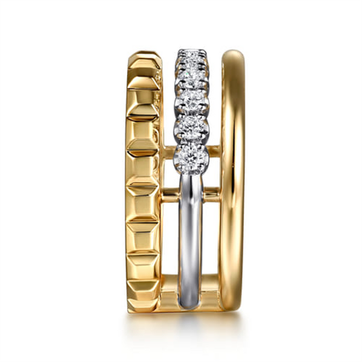 14K White/Yellow Gold Wide Band Diamond Fashion Ring