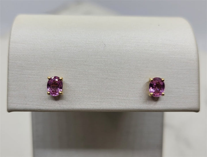 14K Yellow Gold 0.82 Twt Oval cut Pink Sapphire Stud Earrings