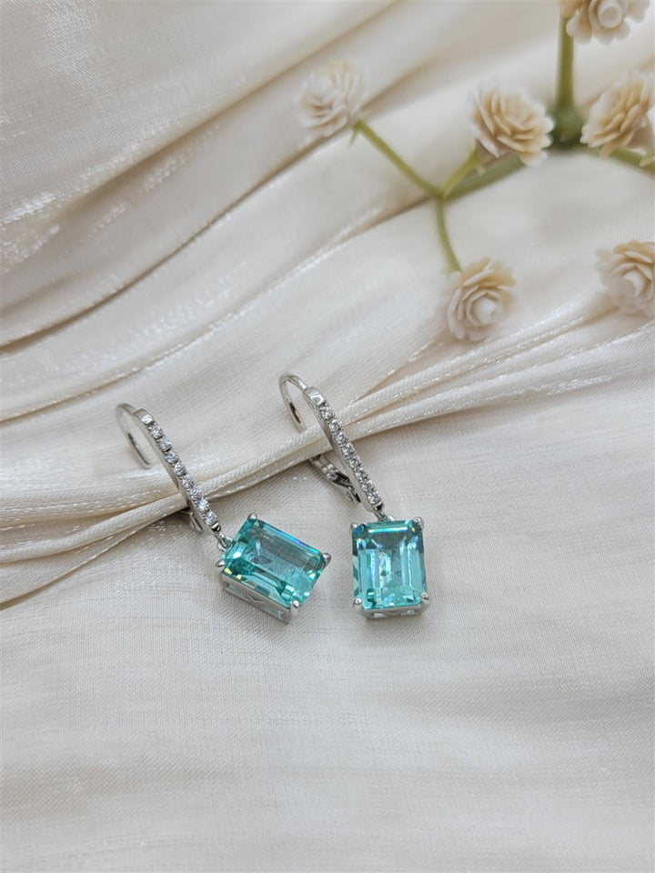 Sterling Silver Lab Grown Paraiba Tourmaline & Swarovski Crystal Dangle Earrings