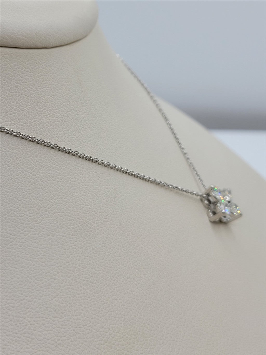 15.5" 14K White Gold 4-Stone Diamond Clover Pendant