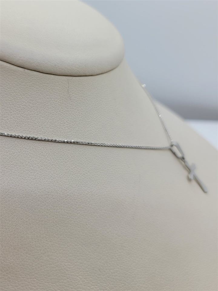 14K White Gold Diamond Cut Cross Pendant Necklace