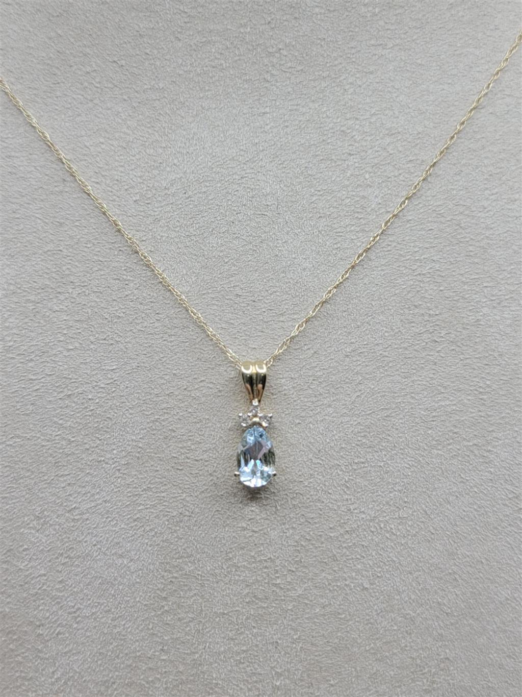 14K Yellow Gold Aquamarine & Diamond Fashion Necklace