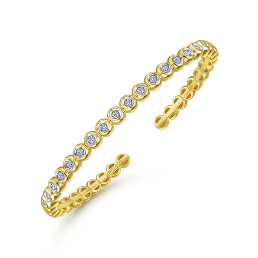 14K Yellow Gold Diamond Station Open Bangle