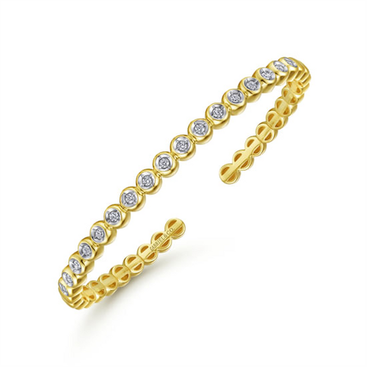 14K Yellow Gold Diamond Station Open Bangle