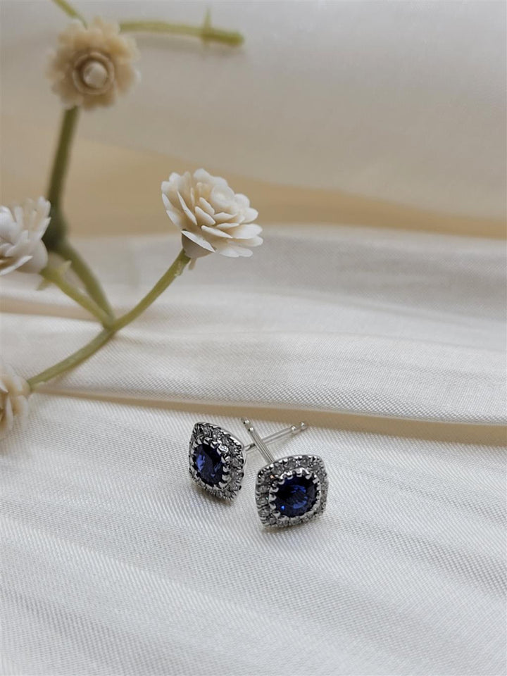 14K White Gold Sapphire & Diamond Halo Earrings