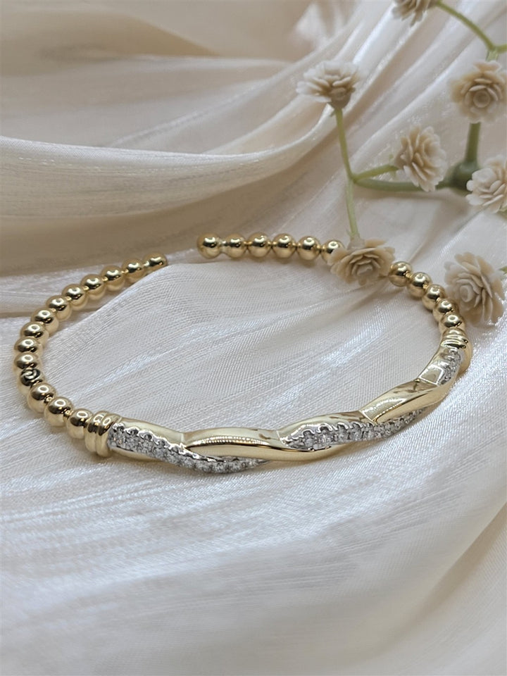 14K Yellow Gold Bujukan Diamond Twist Split Bangle Bracelet