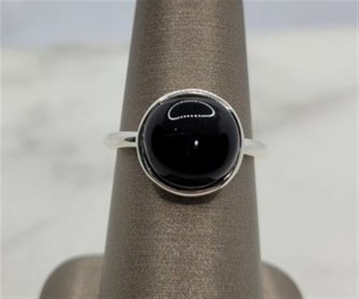 Sterling Silver White Black Onyx Solitaire Ring