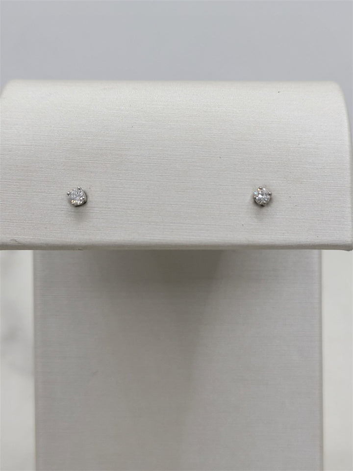 14K White Gold 2.4MM Round Diamond Stud Earrings