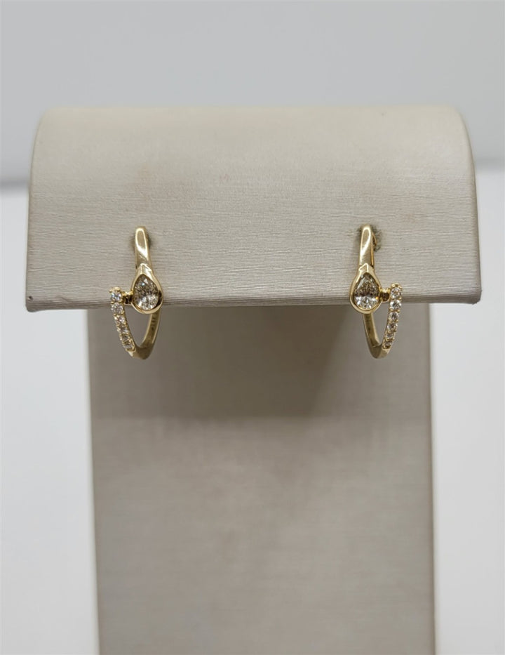 14K Yellow Gold Diamond Fashion Hoop Earrings