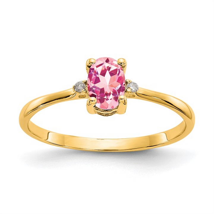10K Yellow Gold Pink Tourmaline And Diamond Birthstone Ring