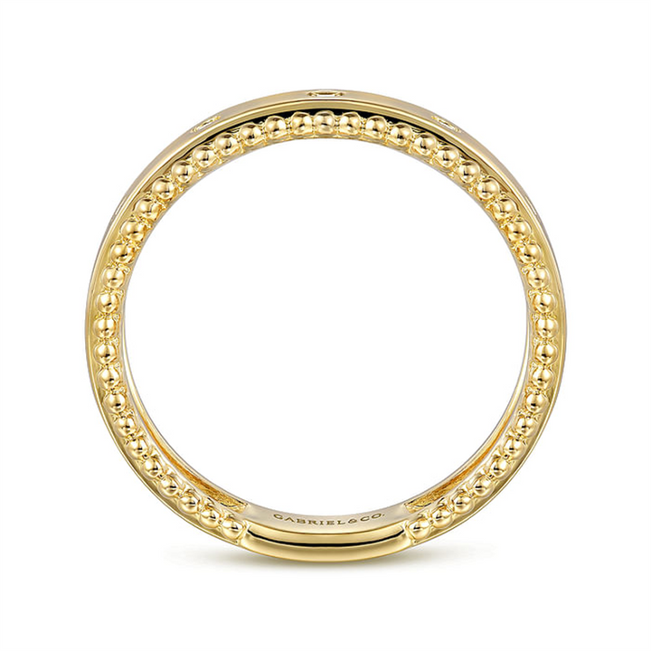 14K Yellow Gold "Gabriel & Co" Bujukan Diamond Bezel Wide Stackable Ring