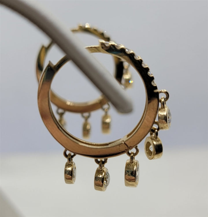 14K Yellow Gold Round cut Dangle Diamond Fashion Earrings