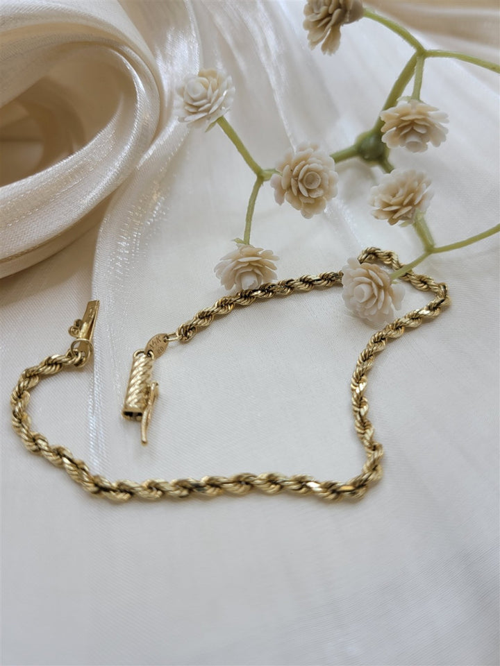 7" 14K Yellow Gold 2.4mm Diamond Cut Rope Bracelet