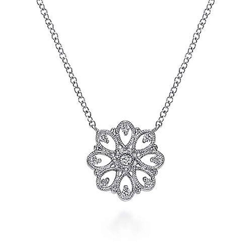 Sterling Silver White Sapphire Filligree Necklace