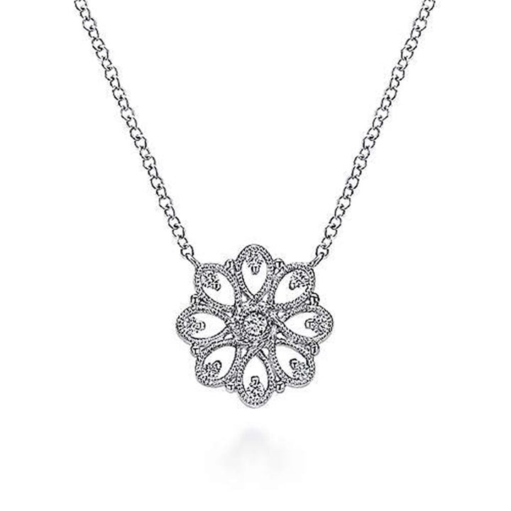 Sterling Silver White Sapphire Filligree Necklace