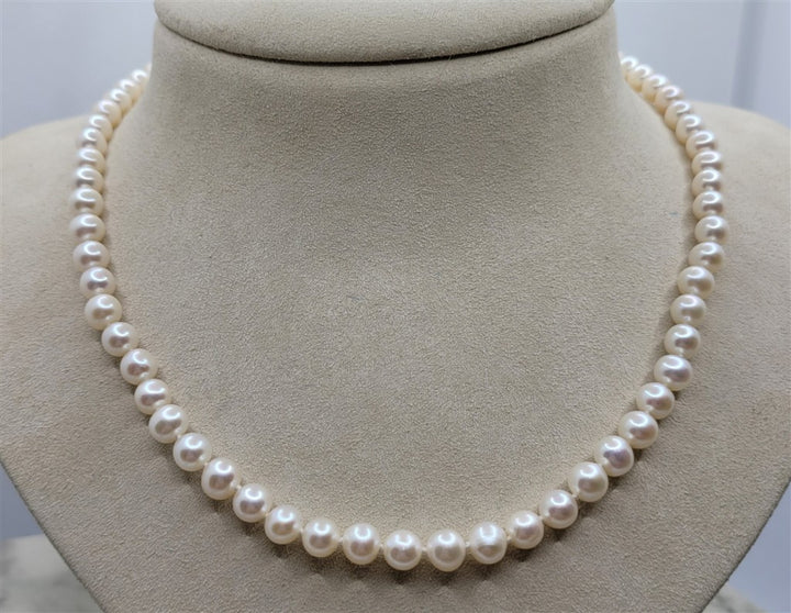14K White Gold 7-7.5 MM  Pearl Strand Necklace