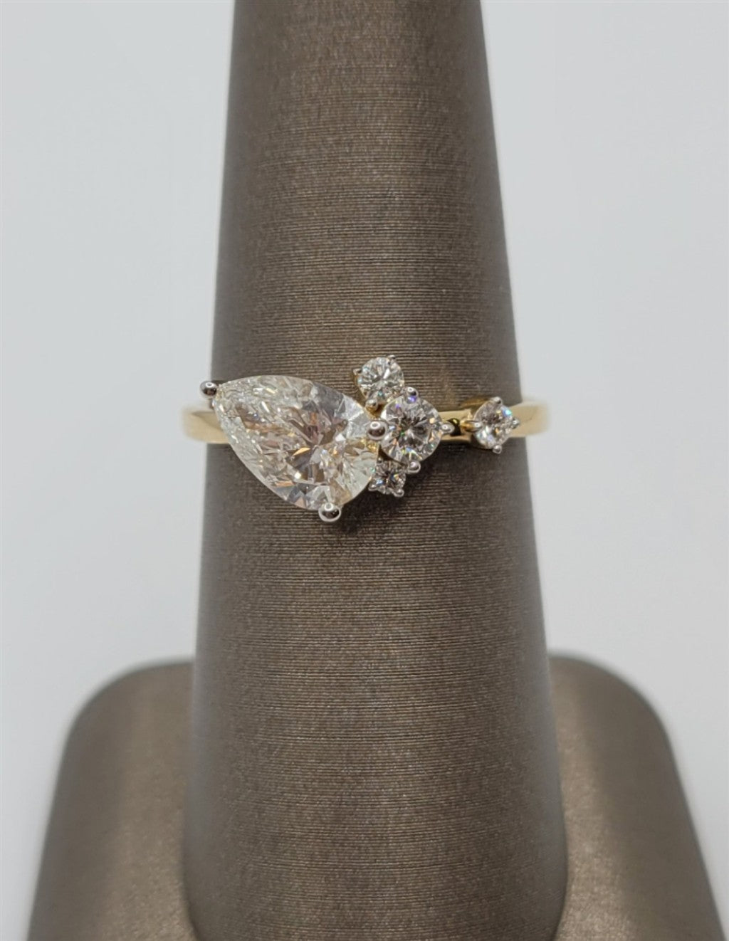 14K Yellow Gold Pear & Round Lab Grown Diamond Engagement Ring