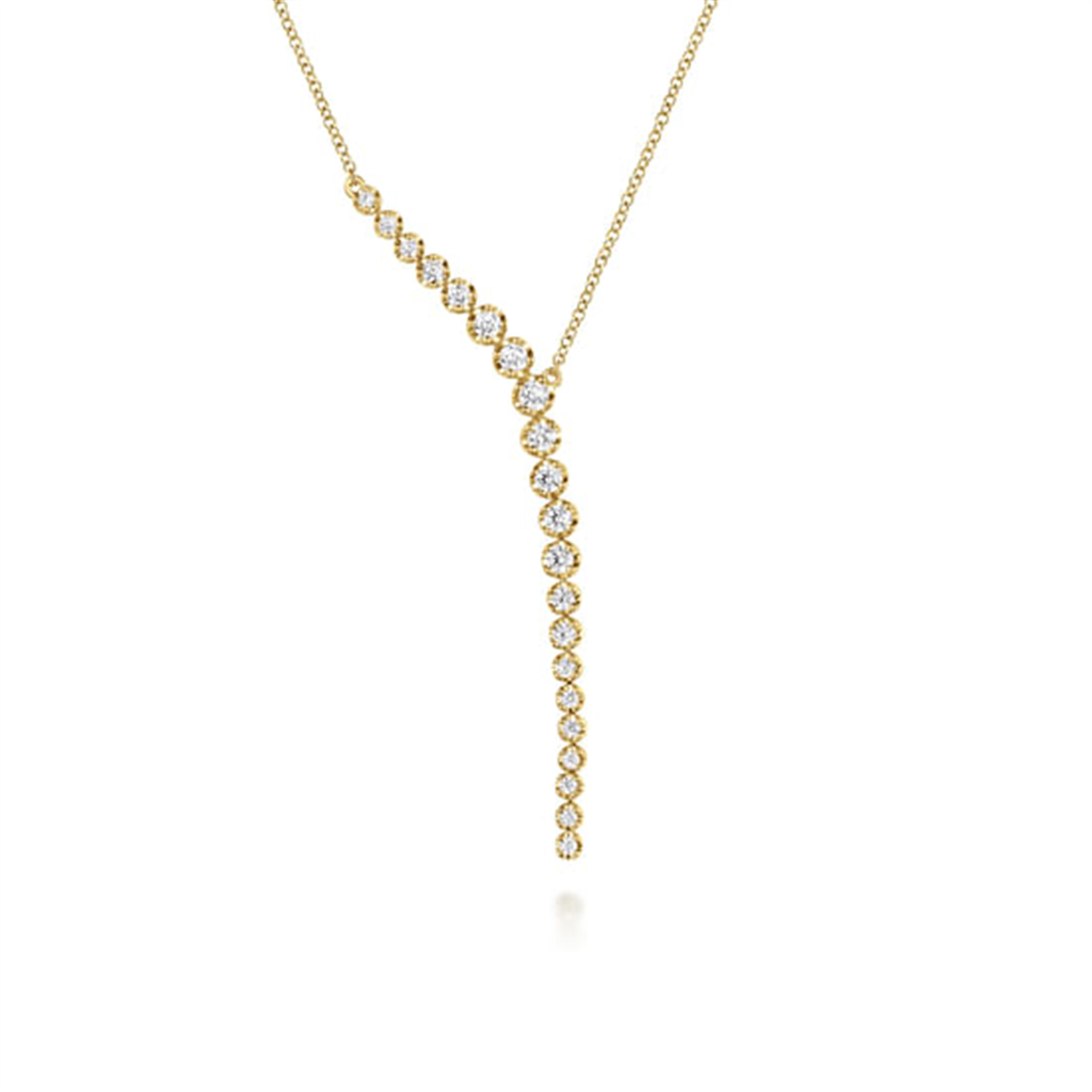 14K Yellow Gold Diamond Y Necklace