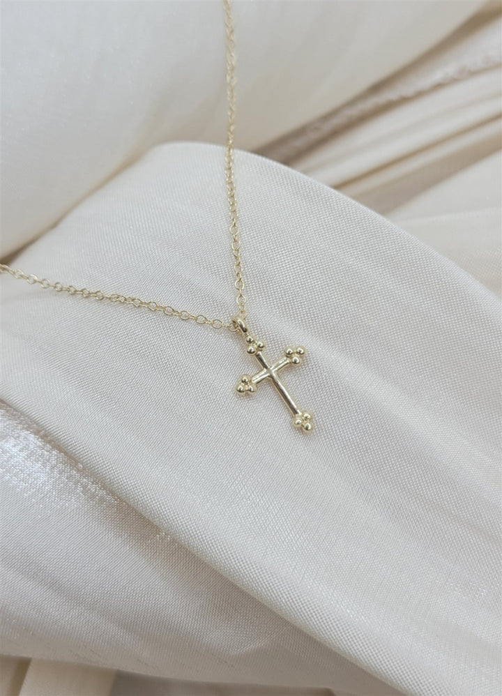 14K Yellow Plain Gold Bujukan 12mm Cross Necklace
