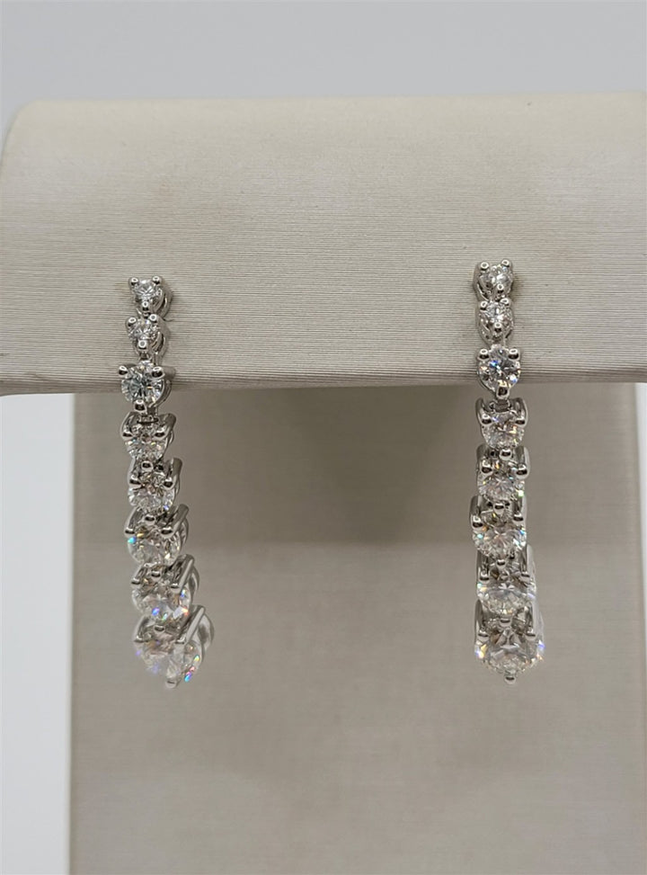 14K White Gold Graduated Diamond Dangle Earrings