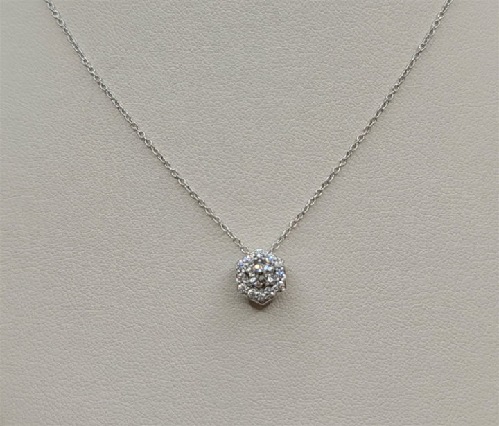 14K White Gold Round Cut Diamond Halo Necklace