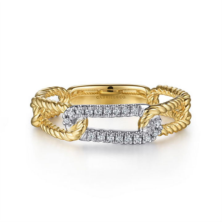 14K Two-Tone Gold Twisted "Gabriel & Co" Diamond Fashion Ring