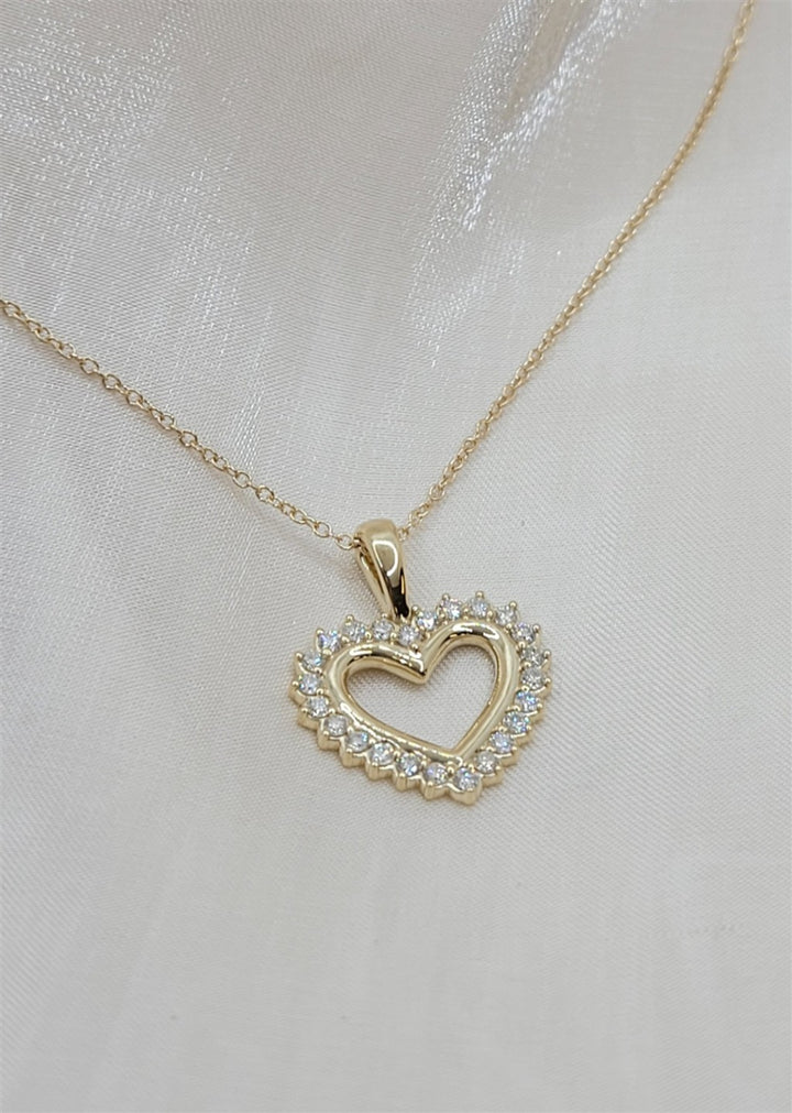 18" 14K Yellow Gold Open Heart Diamond Necklace