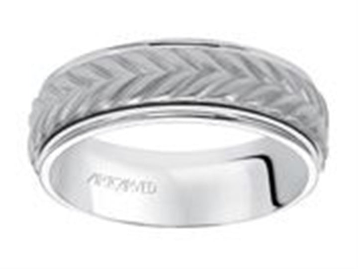 14k White Gold Mens Artcarved Wedding Band