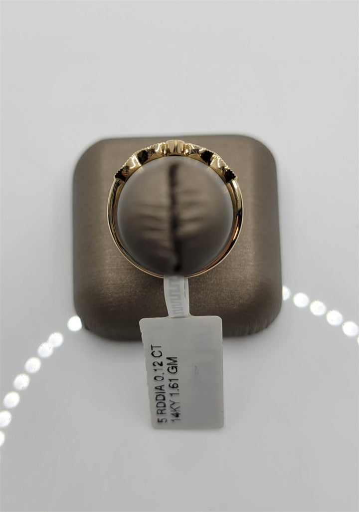 14K Yellow Gold Millgrained Curved Diamond Fashion Band