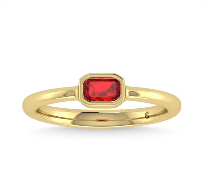 14K Yellow Gold Bezel East-West Ruby Fashion Ring