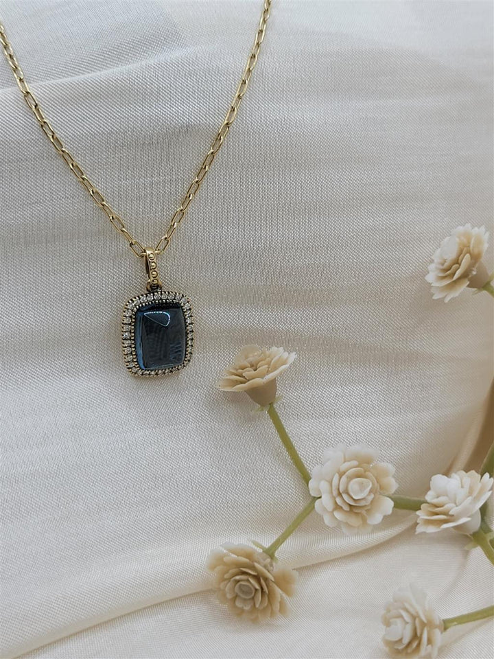 14K Yellow Gold London Blue Topaz & Diamond Gemstone Necklace