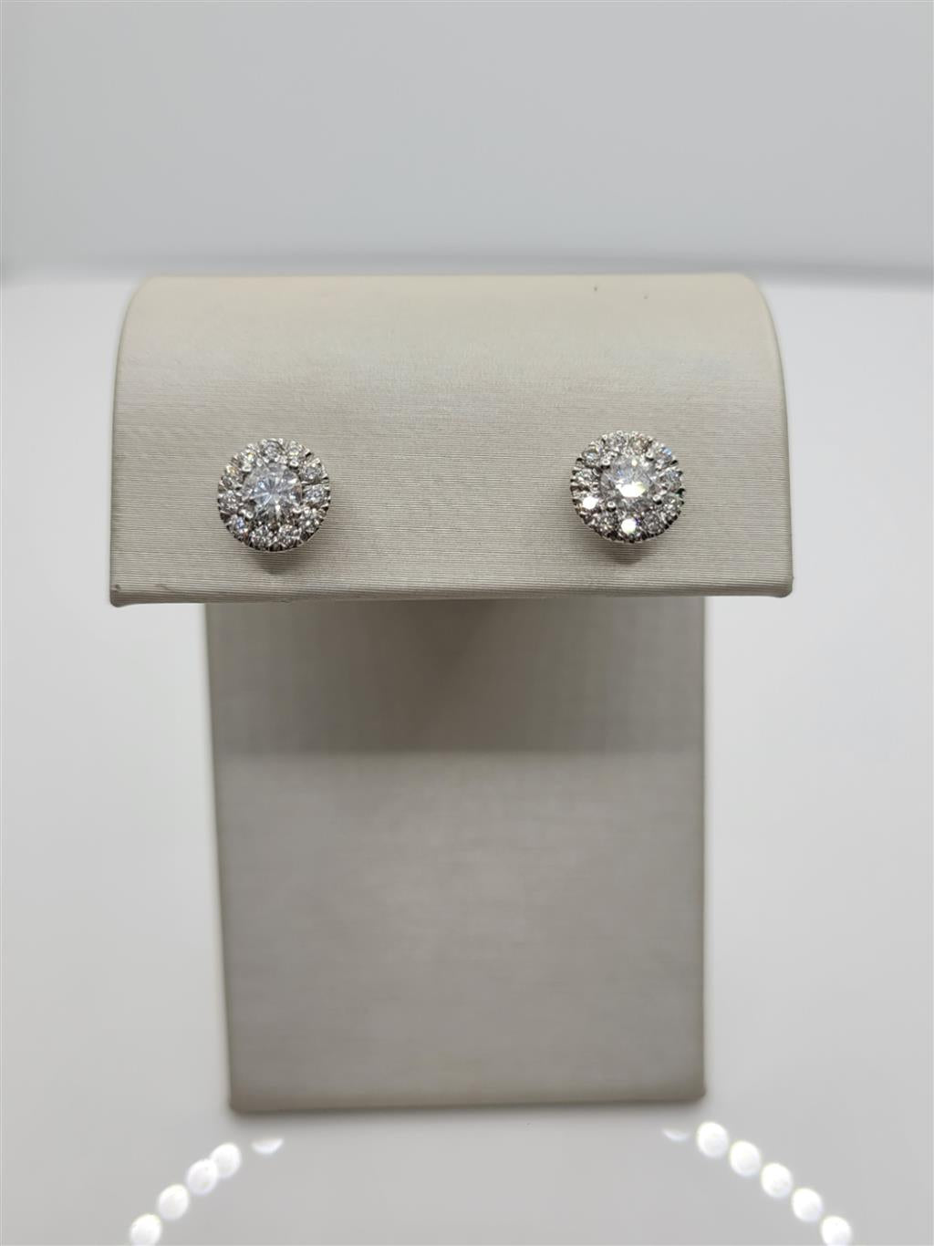 14K White Gold Diamond Halo Fashion Earrings