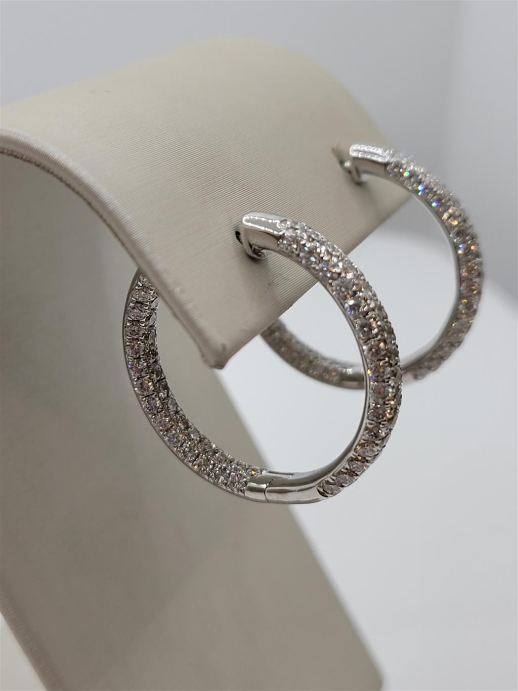 14K White Gold 3.00 Twt Round Cut Lab Grown Hoop Earrings