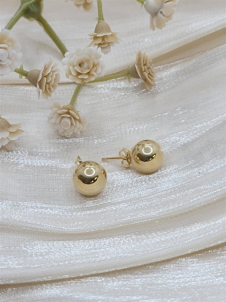 14K Yellow Gold 8mm Hollow Ball Stud Earrings