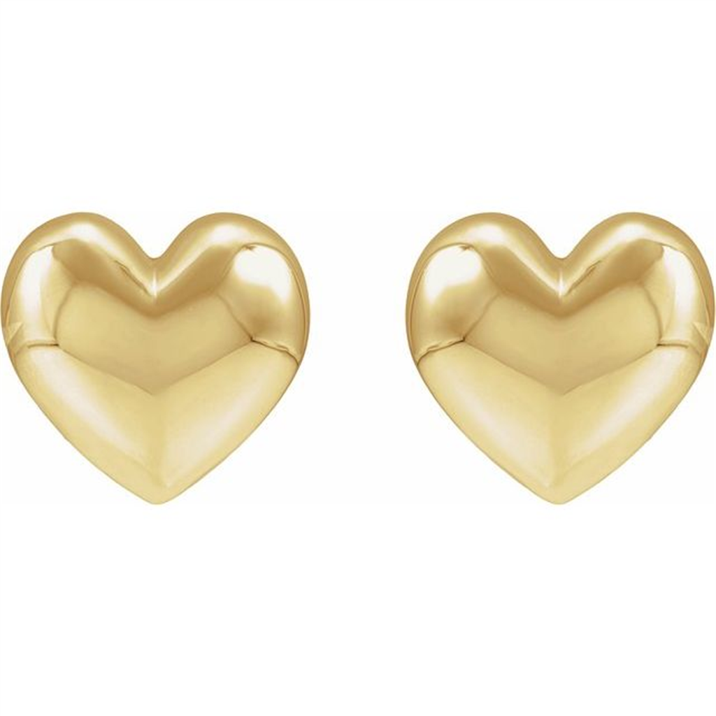 14K Yellow Electroform Puffed Heart Stud Earrings