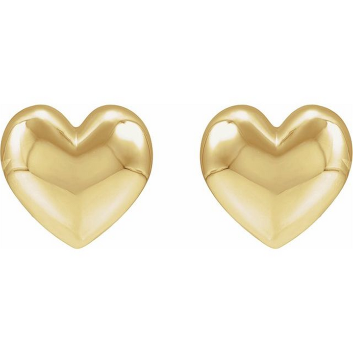 14K Yellow Electroform Puffed Heart Stud Earrings