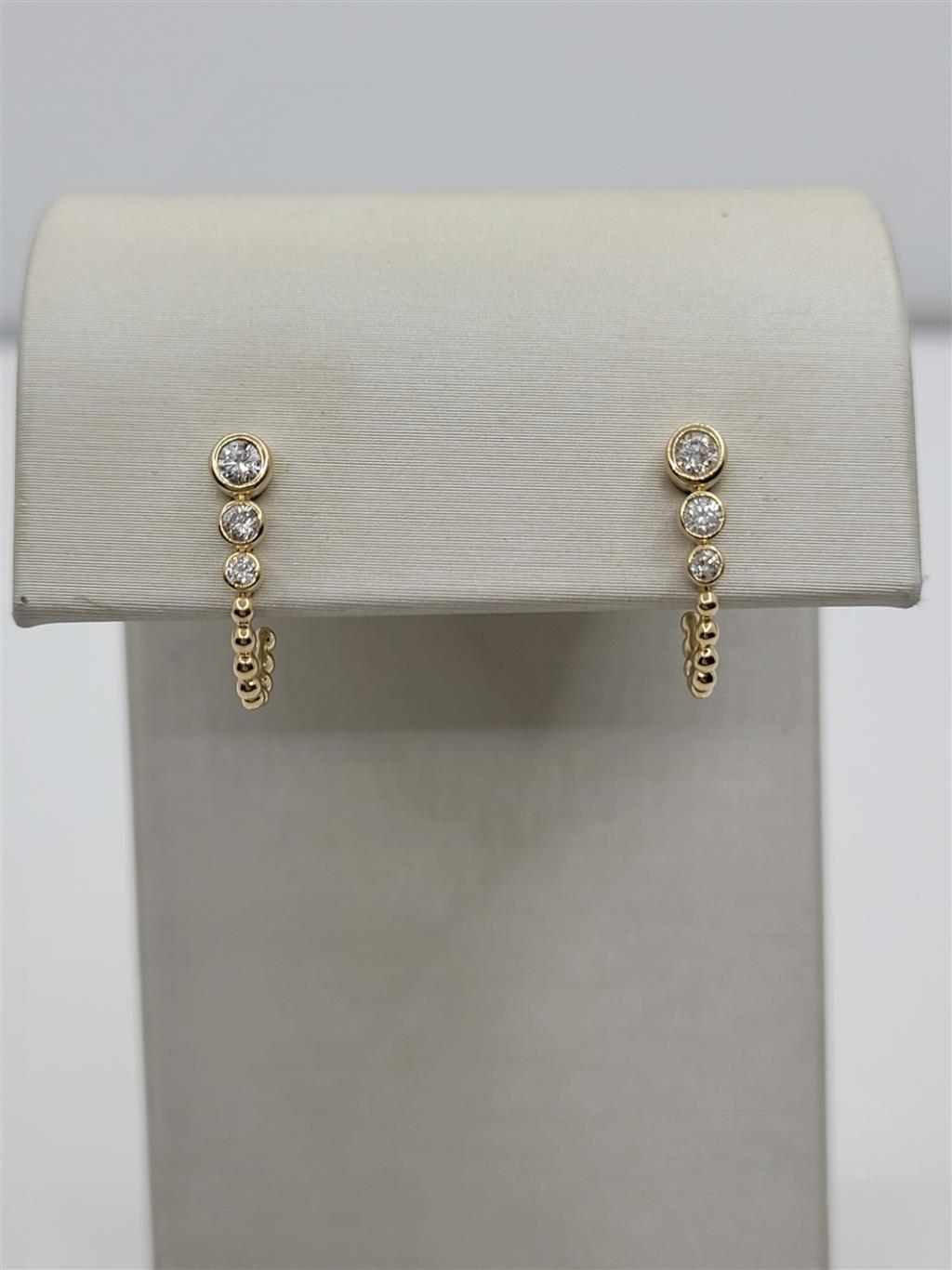 14K Yellow Gold Diamond Huggie Stud Earrings