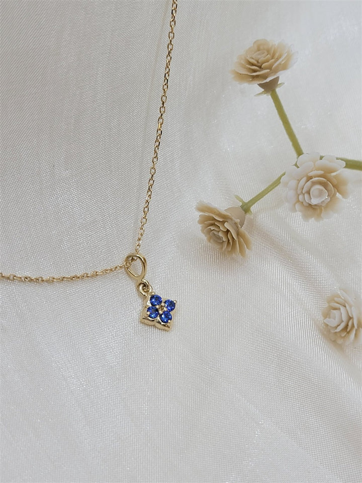14K Yellow Gold Lab Grown Blue Sapphire Fashion Necklace