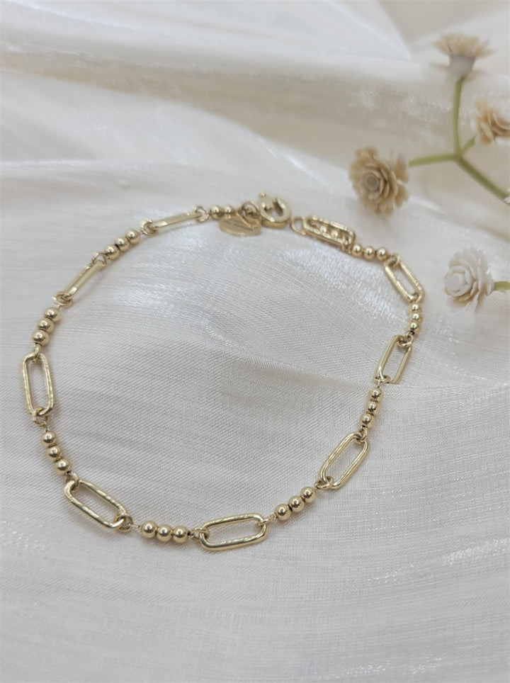 14K Yellow Gold Bujukan Beads Link Chain Bracelet