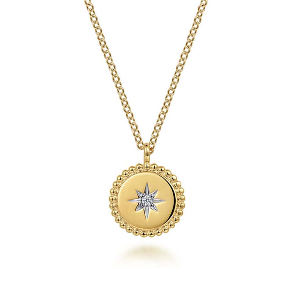 14K Yellow Gold "Gabriel & Co." Bujukan Medallion Necklace With Starburst Diamond Center