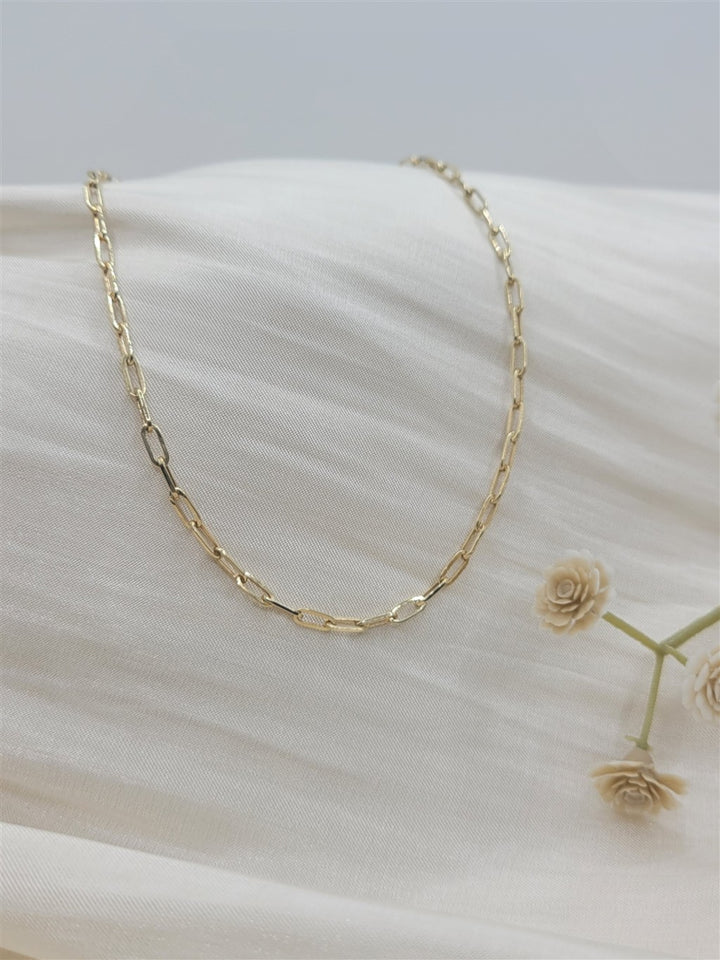 14K Yellow Gold 17" Hollow Paperclip Chain Necklace