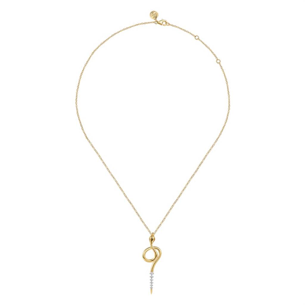 17.5" 14K Yellow Gold Diamond Snake Drop Necklace