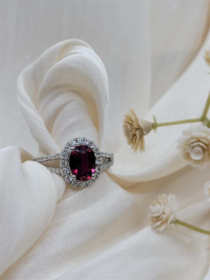 14K White Gold Fashion Ruby & Diamonds Gemstone Ring