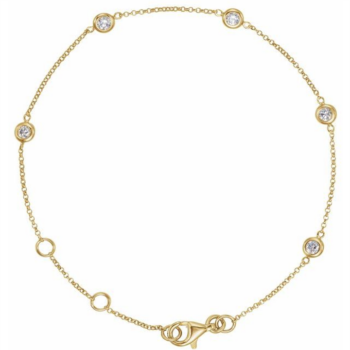 14K Yellow 1/4 Ctw Natural Diamond Bezel-Set 5-Station 5 1/2-7" Bracelet