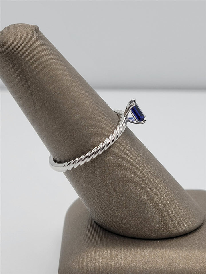 10K White Gold Twisted Sapphire  Gemstone Ring