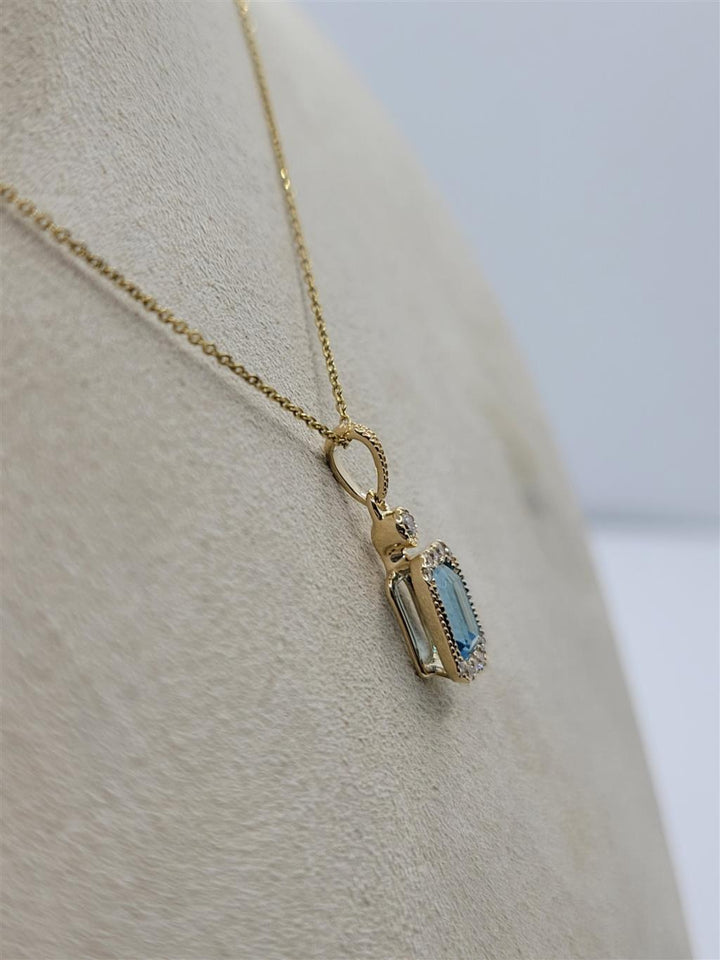 14K Yellow Gold Swiss Blue Topaz And Diamond Fashion Necklace