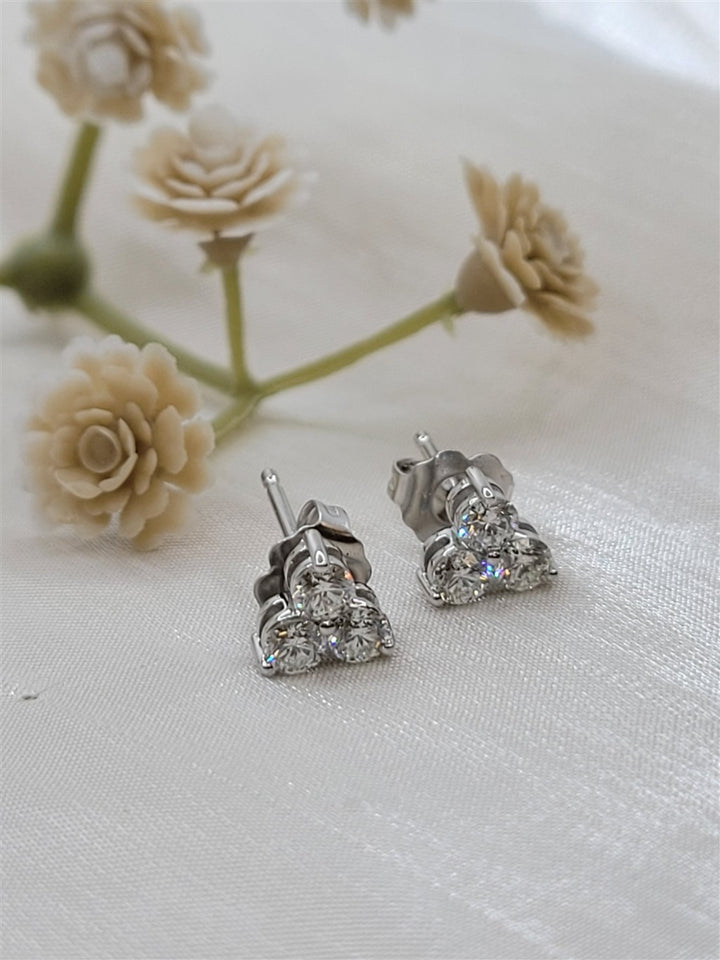 14K White Gold 3-Stone Diamond Stud Earrings