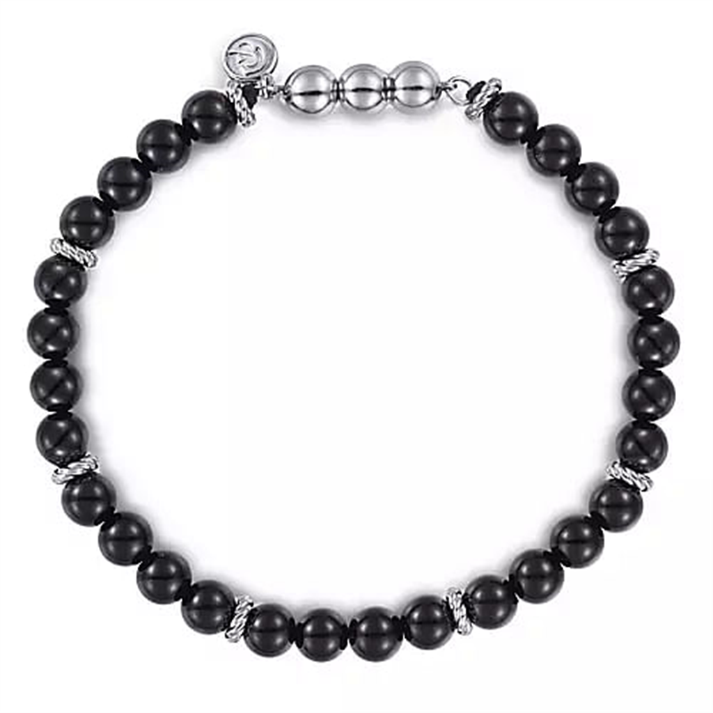 Men's Sterling Silver "Gabriel & Co." Black Onyx Beaded Bracelet