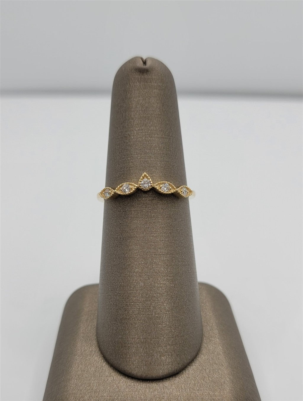 14K Yellow Gold Millgrained Curved Diamond Fashion Band