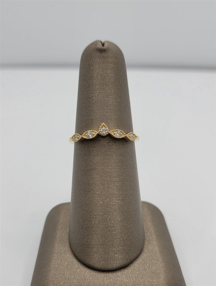 14K Yellow Gold Millgrained Curved Diamond Fashion Band